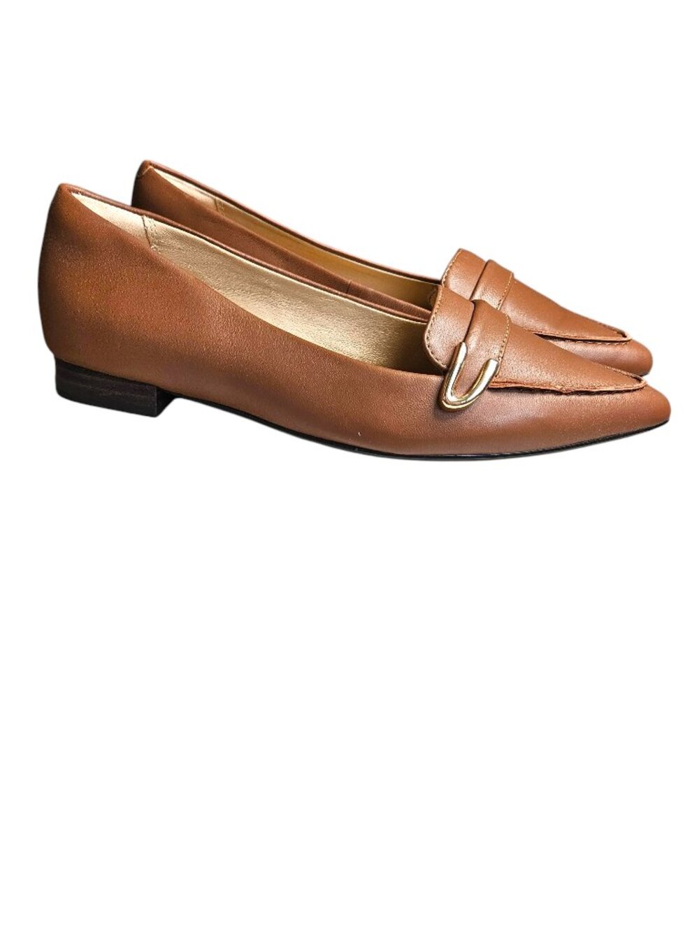 Clarks Laina 15 Buckle Dark Tan Leather Pointed Toe Loafer Flat, 7.5M, NWT